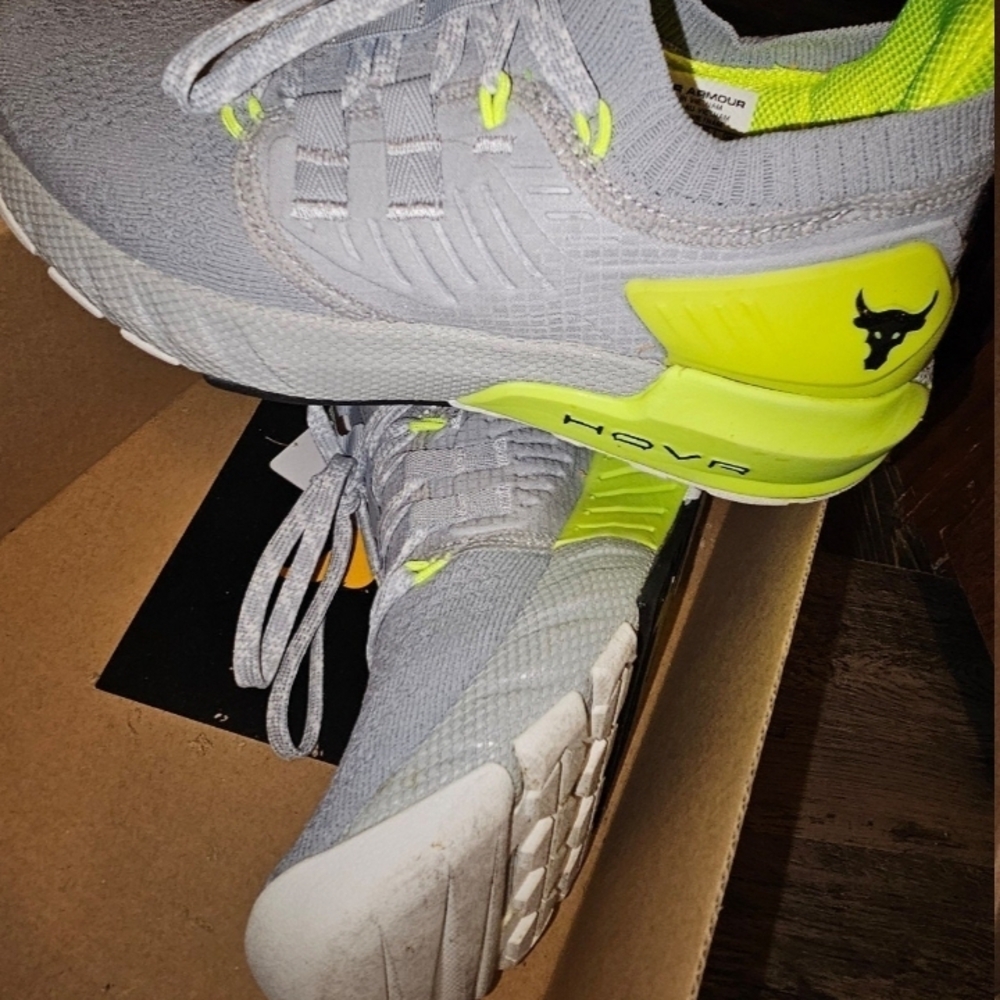 Under Armour Light Gray and Neon Yellow Athletic Shoes